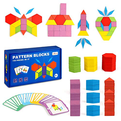 LBLA 155 Piezas Bloques de Patrones de Madera Tangram Juguetes Formas Geométricas...