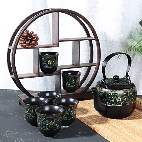 fanquare Juego de Té Japonés de Porcelana Kungfu,Tetera Grande Negra con Flores Doradas, Servicio de Té Hecho a Mano con… - Imagen 4
