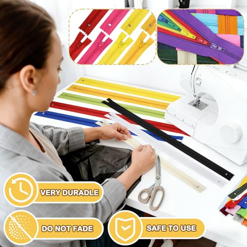 Image of Zippers for Sewing, DOITEM Nylon Coil Zippers, 48 pcs 20 cm /8 Inch and 40 cm /16 Inch Multicolor Nylon Coil Zips for Sewing and Crafts 24 Colors