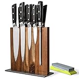 Filligs Magnetic Knife Block Holder with Stone Sharpener - Acacia Wood Kitchen Magnetic Knife Stand