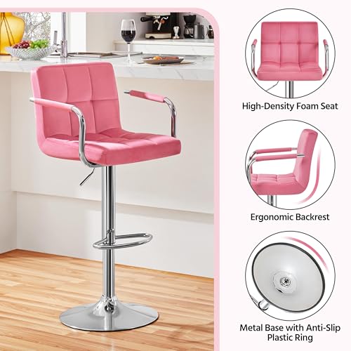 Image of Yaheetech Bar Stools Set of 4, Swivel with Backs, Adjustable Height, Pink