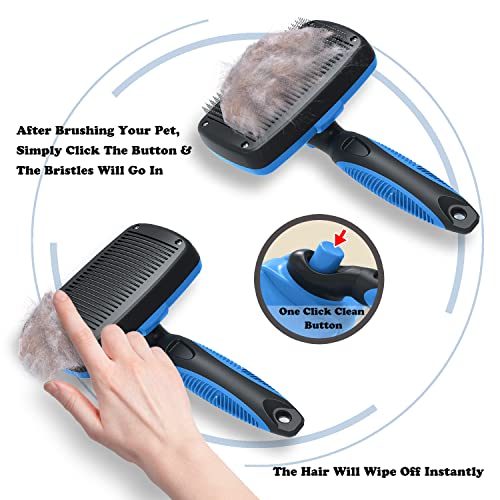 Boruholi Self-Cleaning Slicker Dog/Cat Brush And Comb Kit,Cat/Dog Brush And Comb For Shedding And Grooming Long/Short Hair And Large/Small Dogs, Cats, Rabbits, Pets - Dematting Comb. (Blue) #TOP1