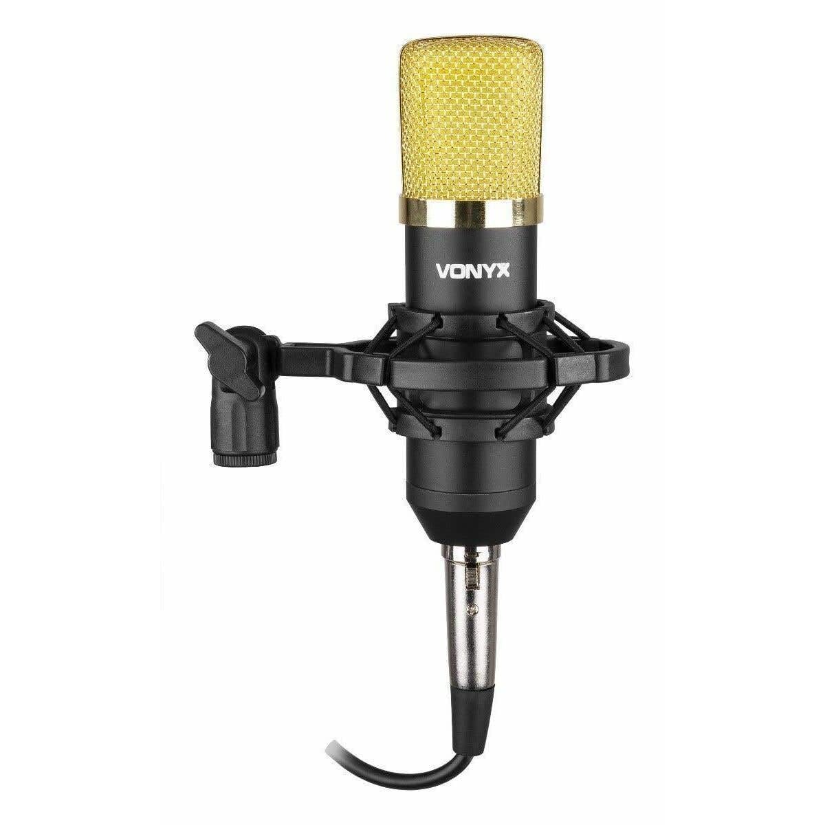 VONYX CM400 Microphone à Condensateur Noir et Or - Microphone de Studio, Grand Diaphragme, pour Chant et Instruments, Faible Distorsion, SPL Élevé, Prise Jack 3,5mm, Idéal pour Studio et Streamer