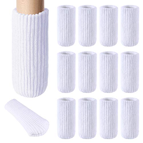 24 PCs Furniture Leg Socks - High Elastic Knitted Chair Leg Floor Protectors, Thickening White Chair Leg Covers Set, Move Easily and Reduce Noise