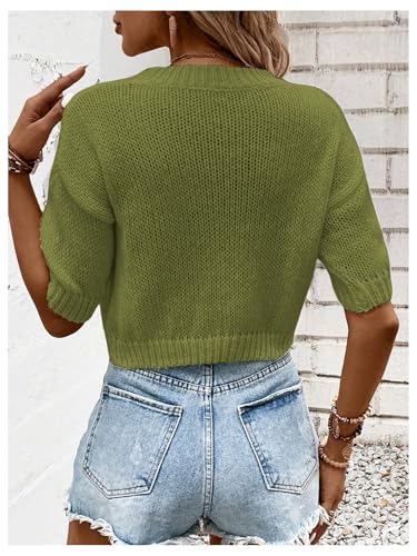 Image of GORGLITTER Women's Puff Short Sleeve Crop Cropped Sweaters Top Cute Outfits | Old Money Outfits Women, Date Night Outfit for Women, Going Out Tops Trendy, Knit Tops Sweater