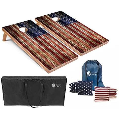 Tailgating Pros American Themed Lightweight Corn Hole Board Set w/Multicolored Built-in LED Lights, Bean Bags and Carrying Case - 4'x2' Cornhole Toss Cover