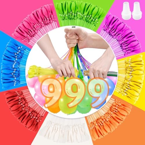 999 Bombas de água selantes automáticas, mega embalagem, bombas de água reutilizáveis com 4 conectores de torneira, balões de água coloridos para a praia, festas na piscina e muito mais
