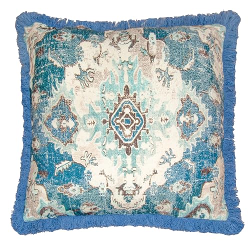 Mandala Life ART meditationskuddöverdrag – 65 cm med fransar – fyrkantigt tryckt boho chic golvkuddfodral bomull