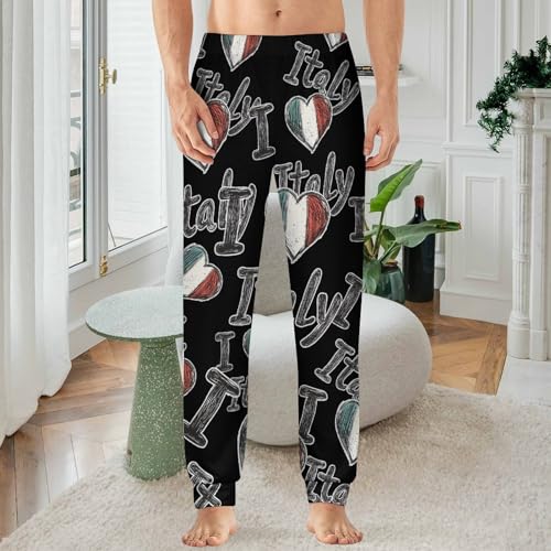 I Love Italy Italian Men's Pajama Bottoms Sleep Lounge Soft Comfy Pants Sleepwear2