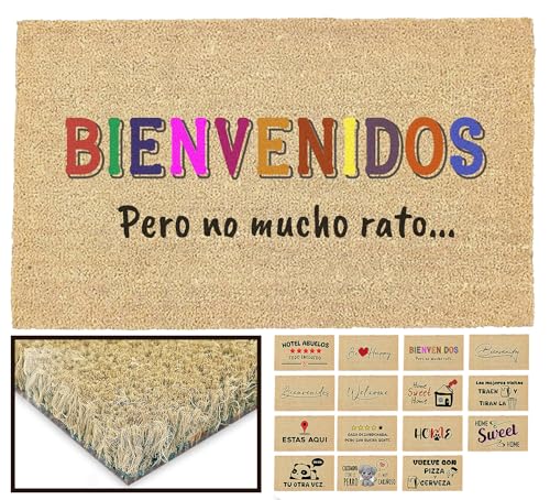 LUCA HOME - Felpudo Entrada casa Original y Divertido de Coco Natural - Felpudo Bienvenido no Mucho rato 33x60 - Ideal para Puertas de Exteriores Cubiertas, pasillos y entradas de hogares