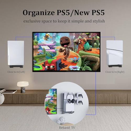 Image of New World Wall Mount Stand For PS5 Regular /PS5 Slim Bracket , Wall stand for PS5 Slim /PS5 Normal (Disc and Digital Edition), with 2 Controller holder and 1 Headphone holder (PS5 Accessories)