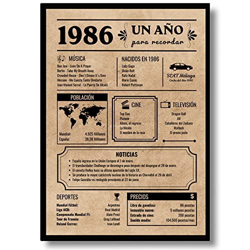 EQUIK PRODUCTS Póster de Cumpleaños 40 años | Regalo Original Hombre y Mujer | Año de Nacimiento 1986 | Tarjeta Felicitación, Periódico Vintage | Cartel Decorativo Fiesta (1986)