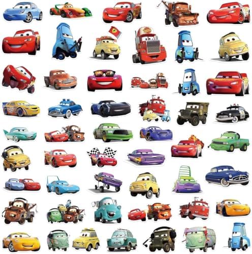 50Pcs Cartoon Cars Stickers Movie Sticker for Kids Teens Adults, Waterproof Vinyl Kawaii Decals for Water Bottles Laptop Luggage Teacher Rewards Party Supplies — 사진 3