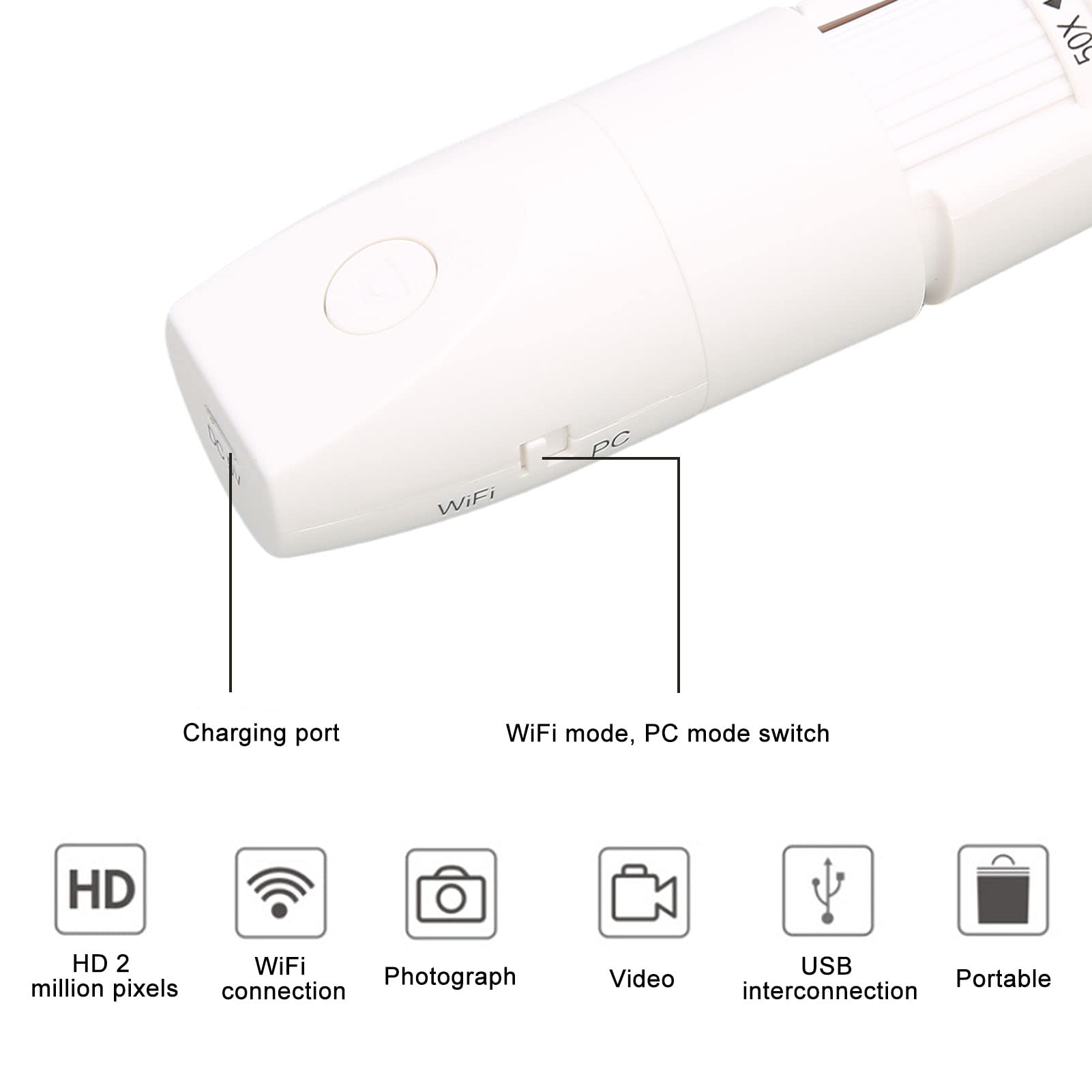 Kabelloses Digitalmikroskop, 50x 1000x WiFi USB Handzoom Vergrößerung, 1080P 8 LED HD Taschenmikroskopkamera, Kompatibel mit , in Weiß