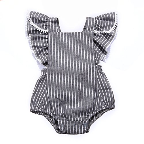 Listogether Summer Newborn Kids Baby Girls Cute Stripe Tassels Romper Bodysuit Jumpsuit Clothes Outfits, Grey, 0-6 Months