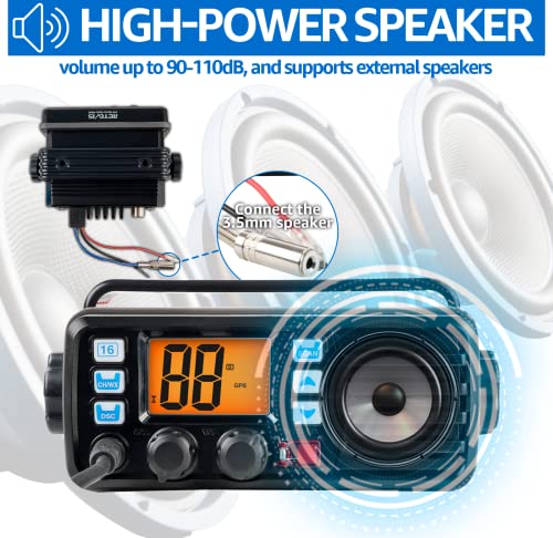 Retevis RM20 Advanced Fixed Mount Marine Radio,Radio Marine with GPS,DSC,Boat Radio Waterproof IP67 Submersible,Support External Speaker,NOAA Weather,LCD Display,Ship Shore Radio for Boat,Black - Image 3