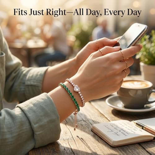 JZZ 2 Pcs Adjustable Tennis Bracelets for Women,14K Gold Plated Cubic Zirconia Stackable Dainty Bracelets Jewelry Gift - image 3