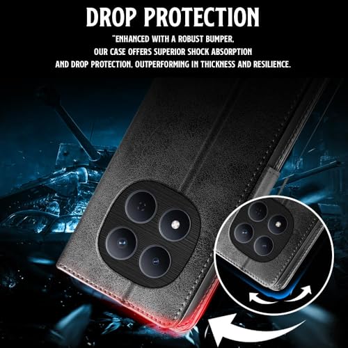 Image of WOW IMAGINE Shock Proof Flip Cover Back Case for Redmi Note 15 Pro 5G (Magnetic Button Flip Case | Wallet Pockets & Stand | Leather Finish | Haze Black)