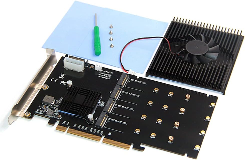 215 * 125mm PCI-E Adapter Card LM313 PCI-E 8X/16X to 4P M.2 (PCIe Protocol) Riser Card for NVME 2242 2260 2280 22110 SSD