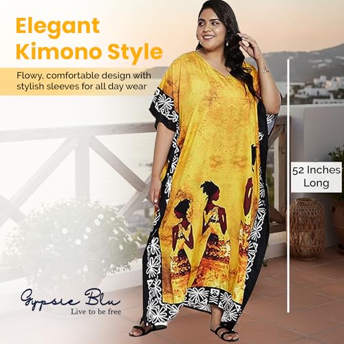 Image of Gypsie Blu Women Plus Size Kaftan Dress Beach Cover Up Maxi Dresses for Women, V-Neck Kimono Sleeve 1X-3X