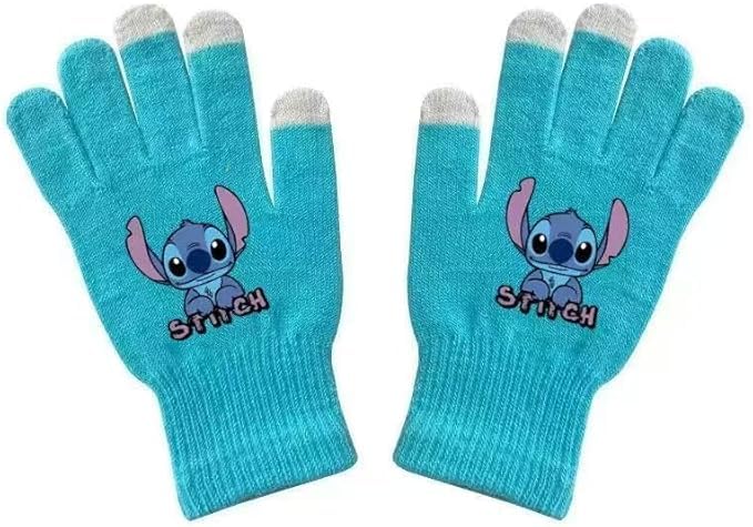 AGOODTO Touch Screen Winter Gloves for Cold Weather Warm Lilo and Stitch Gifts for Fans of Stitch Stuff (Bule One Size)