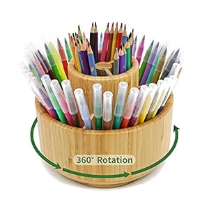 Bambus-Stifthalter, rund, drehbar, für 420 Stifte, Schreibtisch-Aufbewahrung für Marker, Buntstifte, Kunstpinsel usw.