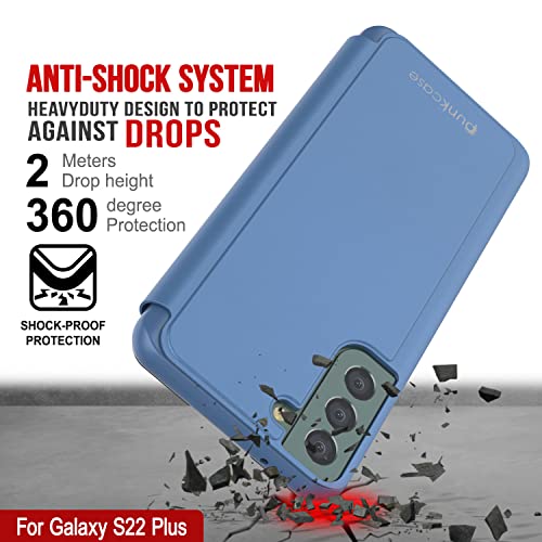 Punkcase S22 Plus Reflector Case Protective Flip Cover W/Scratch Resistant Translucent Mirror Front & Non-Slip PU Leather Back Integrated Kickstand for Galaxy S22 Plus 5G (6.6") (2022) (Blue) - Image 4