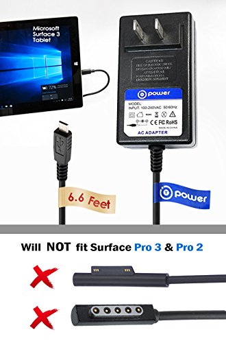 Cable adaptador AC DC de 6.6 pies para Microsoft Surface 3 miniatura 5