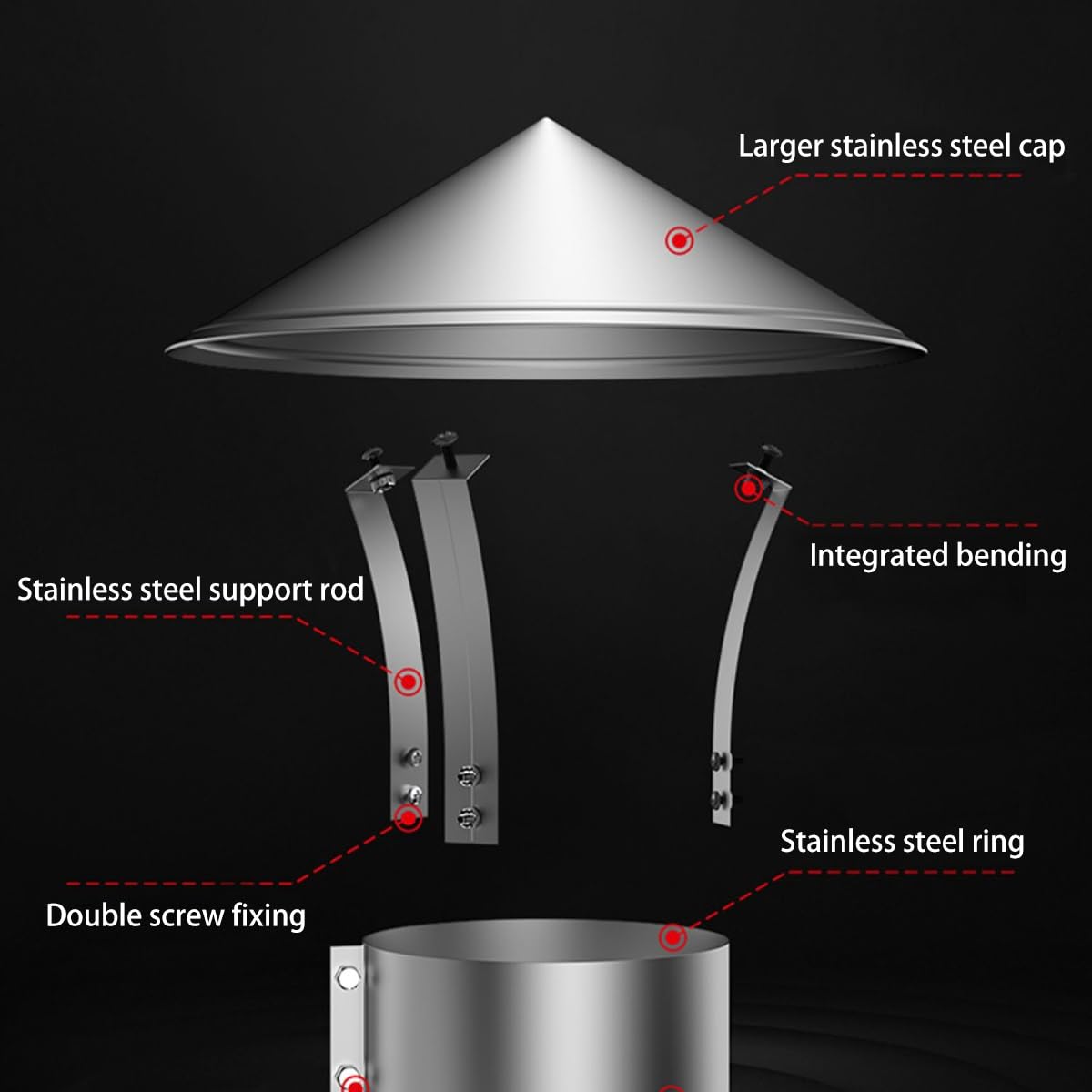 Tapas de Chimenea de Acero Inoxidable for Respiraderos de Techo, Tapa de Chimenea Redonda de 80 mm A 300 mm, Accesorios for Chimeneas, Sombrerete de Chimenea, Sombrerete de Techo(Take over 80mm)