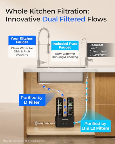 Image of Waterdrop DLG-L Under Sink Water Filter, Reduces Chlorine Lead Chloramine Bad Taste, 2 Stage Under Sink Water Filtration System with Separate Faucet, Life Indicator, Innovative Dual Filtered Flows