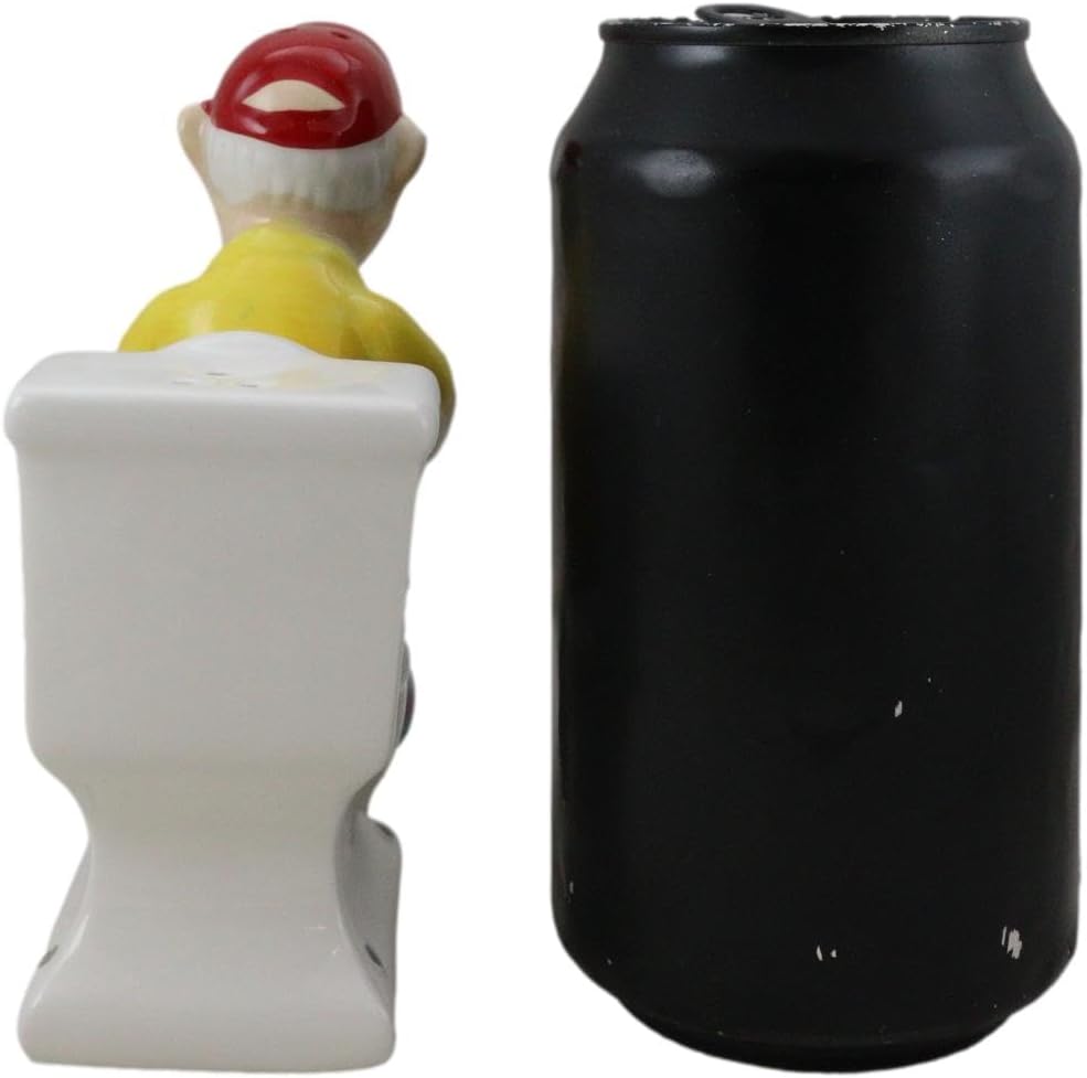 Ebros Gift Morning Routine Reading Old Grandpa With Pants Down Sitting On Toilet Seat Ceramic Salt And Pepper Shakers Set Figurines Funny Novelty Kitchen Dining Decorative Centerpiece