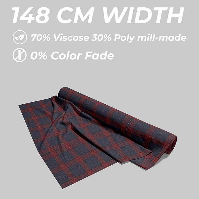 Image of BIGREAMS Unstitched Checkered Suiting Luxury Pants Fabric for Men - 1.5 Meter Pant Piece | Premium Blended Material | Soft Finish | Ideal for Formal Trousers