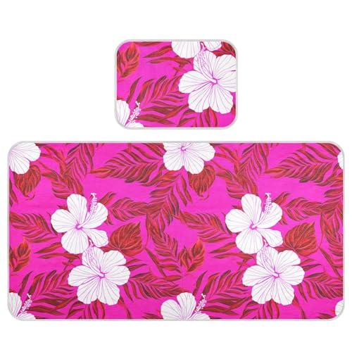 Takiito Hibiscus Flowers on Pink Baby Cooling Mattress Pad, Soft & Breathable Cooling Mat Keep Baby Cool in Summer 28x52 in, Nursery Essential