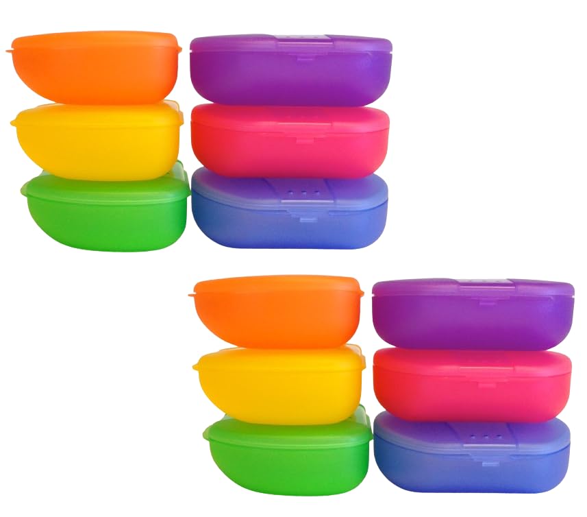 AmeriCan Goods Tropical Color Retainer Box Denture Bath Mouth Guard Case Air Vent Holes Orthodontic Storage Container Multicolor Boxes (12)