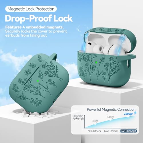 Image of for Airpods Pro 3 Case with Magnetic Lid, Flower Engraved Cases for Apple AirPods Pro 3rd Generation 2025, Soft Silicone Cover for Women Girly with Cleaner & Keychain, Shockproof