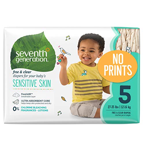 Seventh Generation Baby Diapers for Sensitive Skin, Plain Unprinted, Size 5, 115 Count (Packaging May Vary)