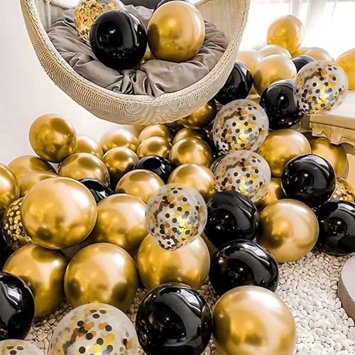 Image of 50Pcs 12inch Black Gold Party Balloons with Black Gold Confetti Balloons for Wedding, Birthday, Baby Shower, Halloween,Family Parties Decoration