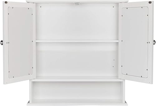 Miniatura 4 de Gabinete de espejo de baño, espejo de puerta doble, baño interior, estante montado en la pared, color blanco