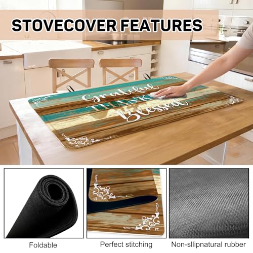Image of Thankful Stove Top Cover for Electric Stove, Thanksgiving Ceramic Stove top Cover, Grateful Heat Resistant Glass Cooktop Cover, Flat RV Range Stovetop Protector Dish Drying Mat for Kitchen, 28 inchx20 inch