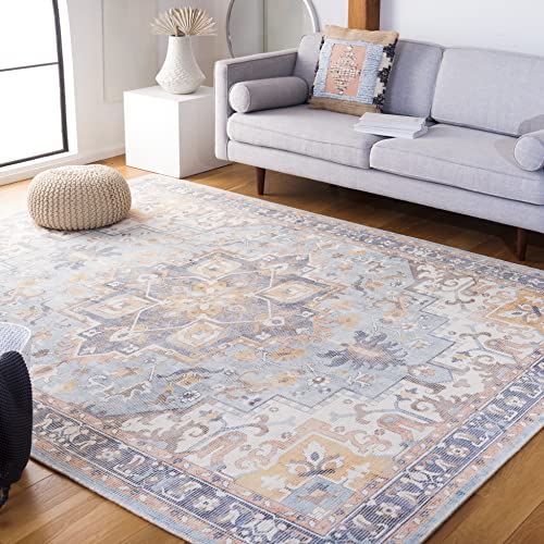 Safavieh Restoration Vintage Collection Rvt702a Handmade Distressed Wool Viscose Area Rug, 6 X 6 Round, Ivory Light Blue