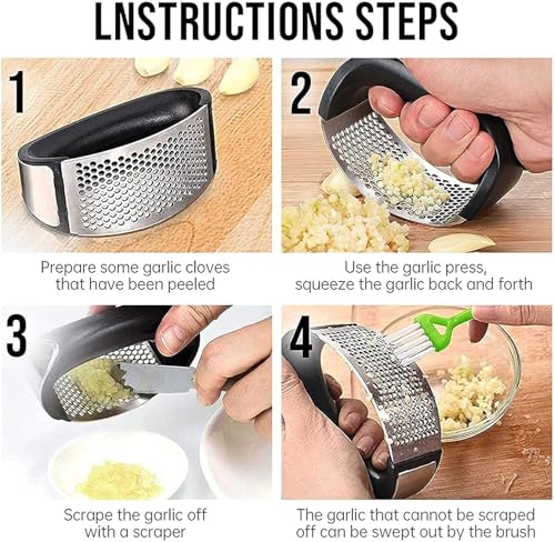 Image of Samta Stainless Steel Garlic Press Crusher Manual Garlic & Ginger Presser for Kitchen | Garlic Crusher Chopper Tool | Dishwasher Safe Curved Garlic Grinding Slicer | Multipurpose Cooking Gadget
