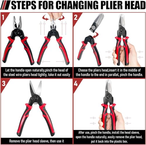 Image of 5-in-1 All Purpose Plier Tool Kit with 5 Interchangeable Heads & Storage Box | 8-Inch Multifunction Wire Stripper, Cable Cutter, Crimping Tool & Scissor Pliers for Electricians, Repair