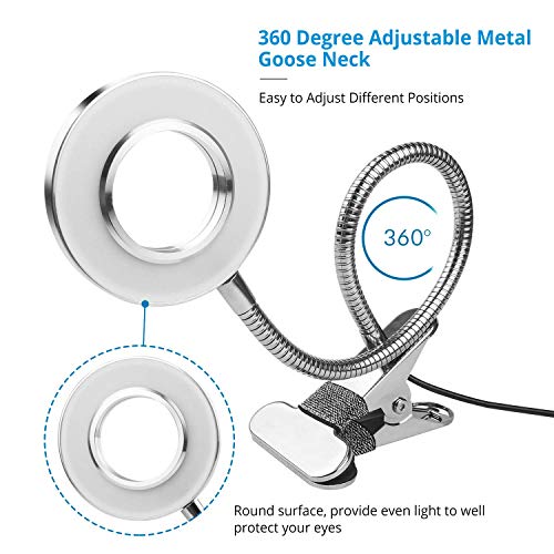 Led Clip Reading Light, 24 LEDs USB Clip on Lamp with 3 Color Mode and 10 level dimmer, Eye Care Lamp with 360 ° Flexible Gooseneck, Memory Function&Auto Off Function Book Light
