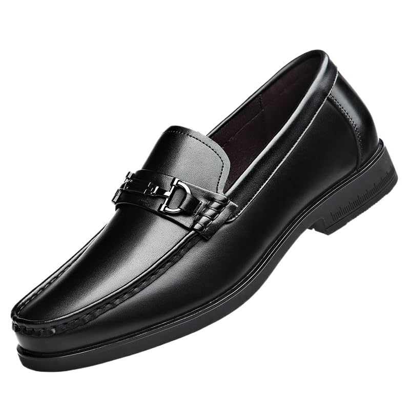 Men's Genuine Leather Platform Slip-On Oxfords Casual Non-Slip Low Block Heel Work Shoes Casual Walking Shoes