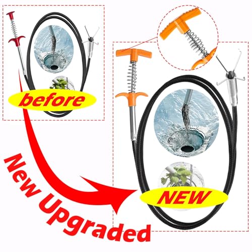 63 Inch Drain Snake Hair Drain Clog Remover Tool, Flexible Sink Snake Drain Cleaner Tool Set, Plumbing Snake for Toilet Sewer Shower Kitchen Bathroom Tub Clogged Hair Removal Cleaning Tool Set