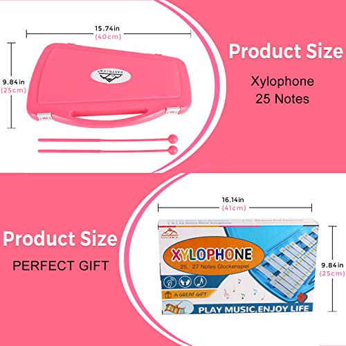Image of EASTROCK 25 Notes Xylophone Professional Glockenspiel with Box Stick Pink