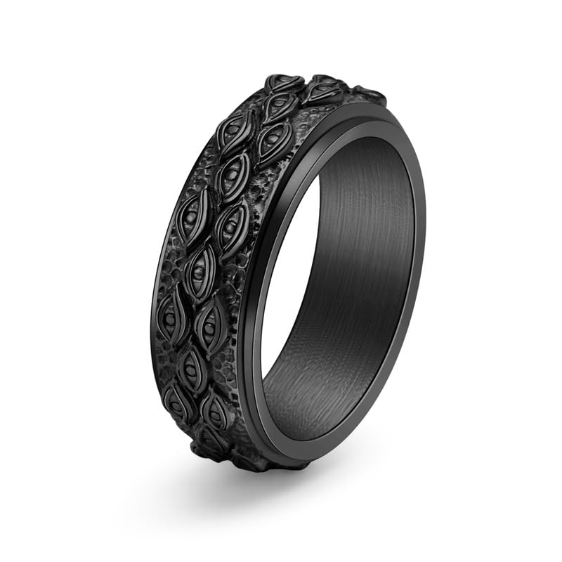 Gothic Evil Eye Ring for Men Stainless Steel Eye of God Ring Vintage Spinner Ring Stress…