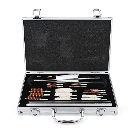 zerone - Cepillo de limpieza universal para pistola de arma, carabina de mantenimiento de limpieza de fusil de caza, 28 piezas, kit de herramientas con caja de aluminio