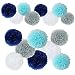 Navy Blue White Grey Wedding Decorations Tissue Paper Flowers Pom Poms Balls for Bridal Shower Bachelorette Baby Girl Boy Theme Birthday Party Supplies Set (Navy Blue, Grey, Light Blue,White)