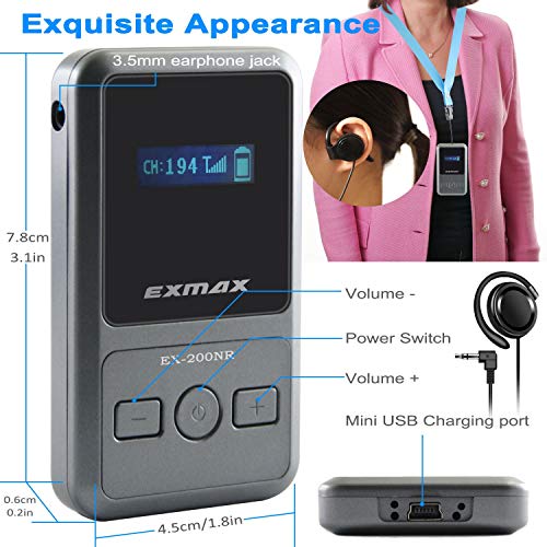 Sistema Inalámbrico para Guías Turísticos EXMAX EX-200N UHF: Transmisor y 8 Receptores, 200 Canales, para Traducción en Iglesias, Institutos de Capacitación y Visitas Turísticas miniatura 3